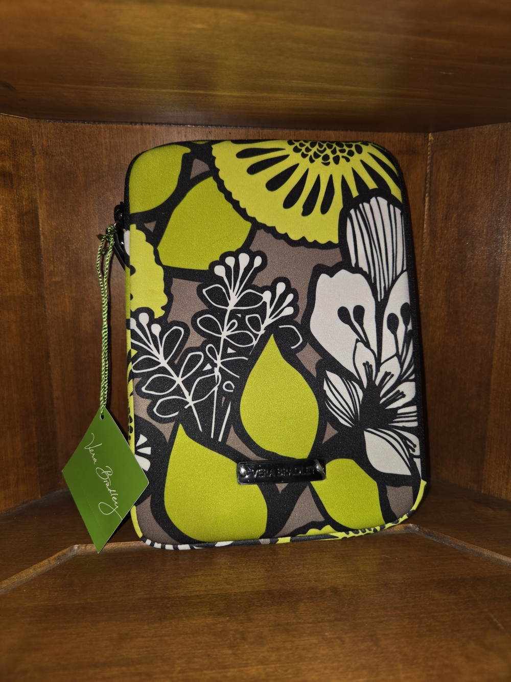 Vera‎ Bradley Lime Green and Black Floral Quilted Tech Sleeve